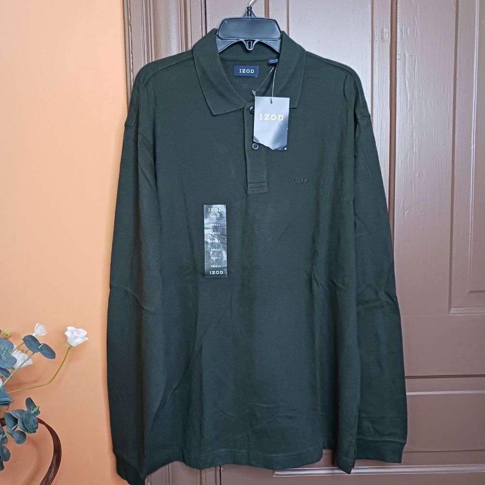 Izod Men's S Dark Green Cotton Long Sleeve Shirt